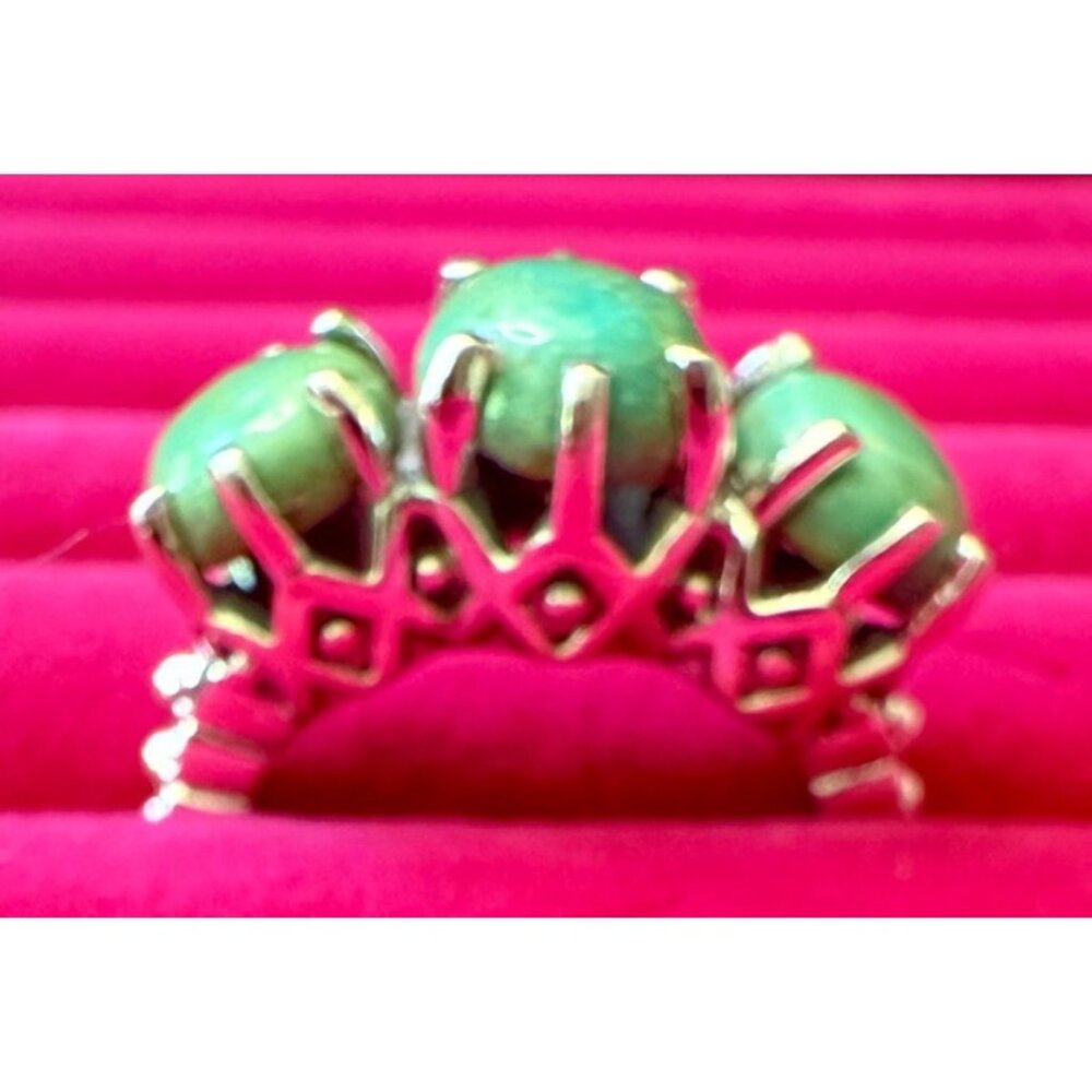 Unique Green Turquoise Three-Stone Women's Ring - Sterling Silver